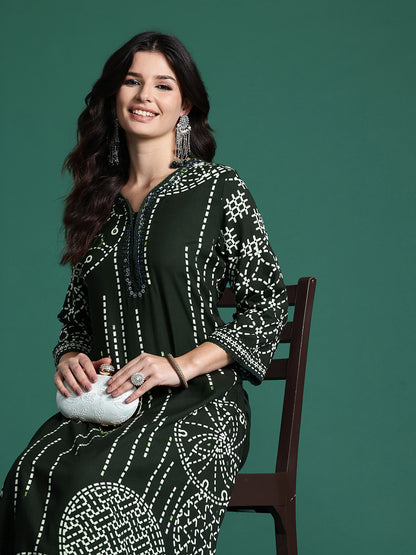 Printed Beads & Stones Kurta with Trousers