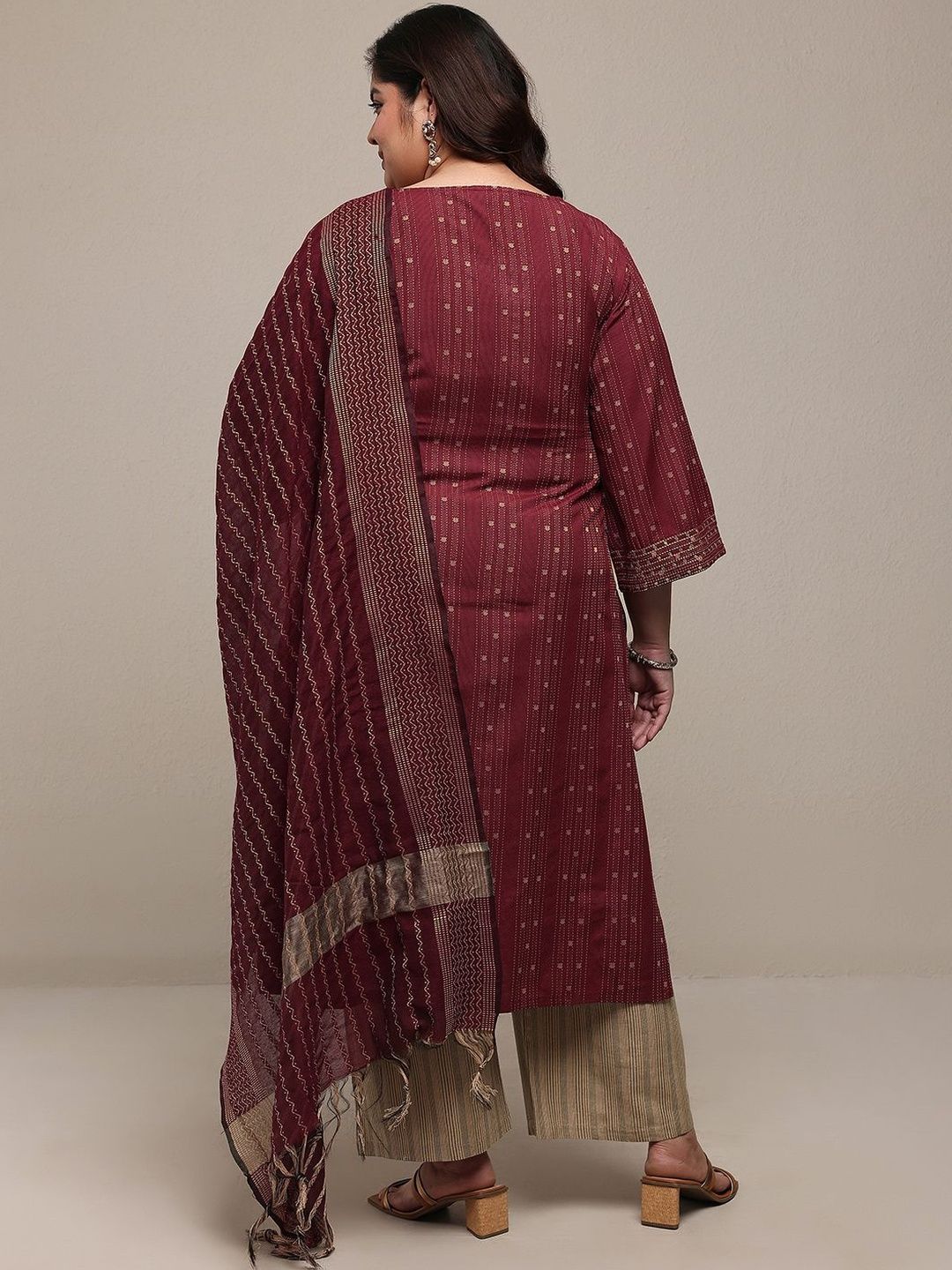 Dhiyona Women's Plus Size Ethnic Motifs Printed Kurta with Palazzos & Dupatta