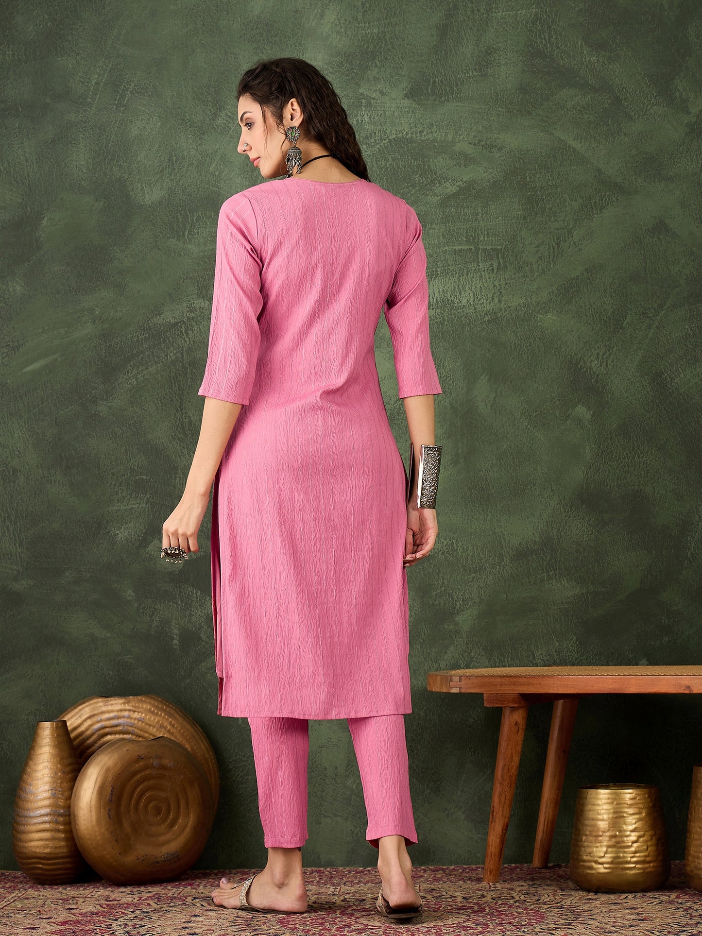 Dhiyona VV Samara Women's Office, Festive Wear Pink Straight Kurta & Pant, Co-ord Set