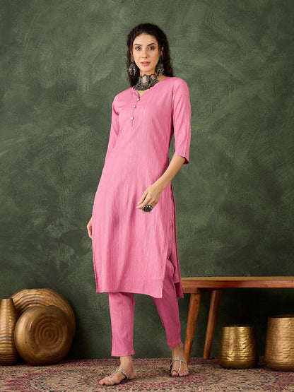 Dhiyona VV Samara Women's Office, Festive Wear Pink Straight Kurta & Pant, Co-ord Set