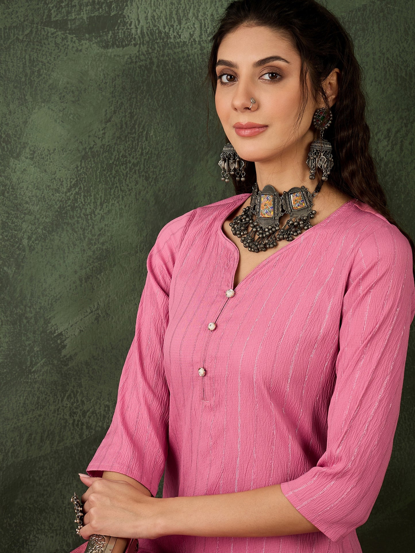 Dhiyona VV Samara Women's Office, Festive Wear Pink Straight Kurta & Pant, Co-ord Set