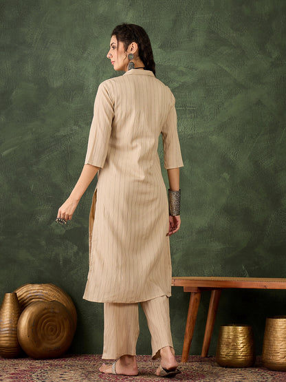 Dhiyona VV Mishka Women's Office, Festive Wear Cream Straight Kurta & Pant, Co-ord Set