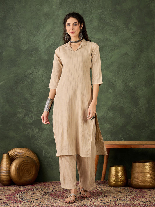 Dhiyona VV Mishka Women's Office, Festive Wear Cream Straight Kurta & Pant, Co-ord Set