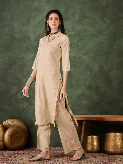 Dhiyona VV Mishka Women's Office, Festive Wear Cream Straight Kurta & Pant, Co-ord Set