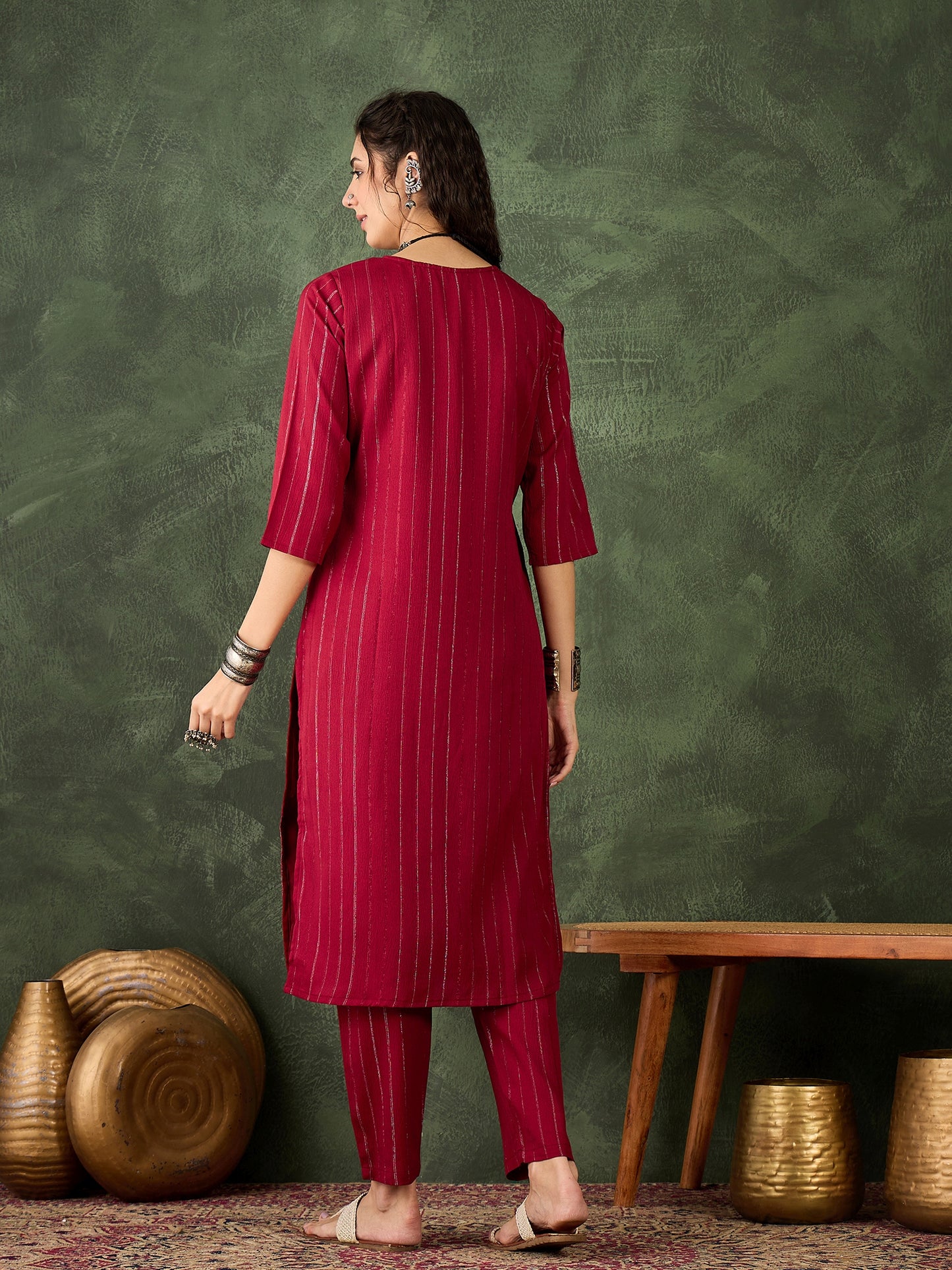 Dhiyona VV Keerat Women's Office, Festive Wear Maroon Straight Kurta & Pant, Co-ord Set