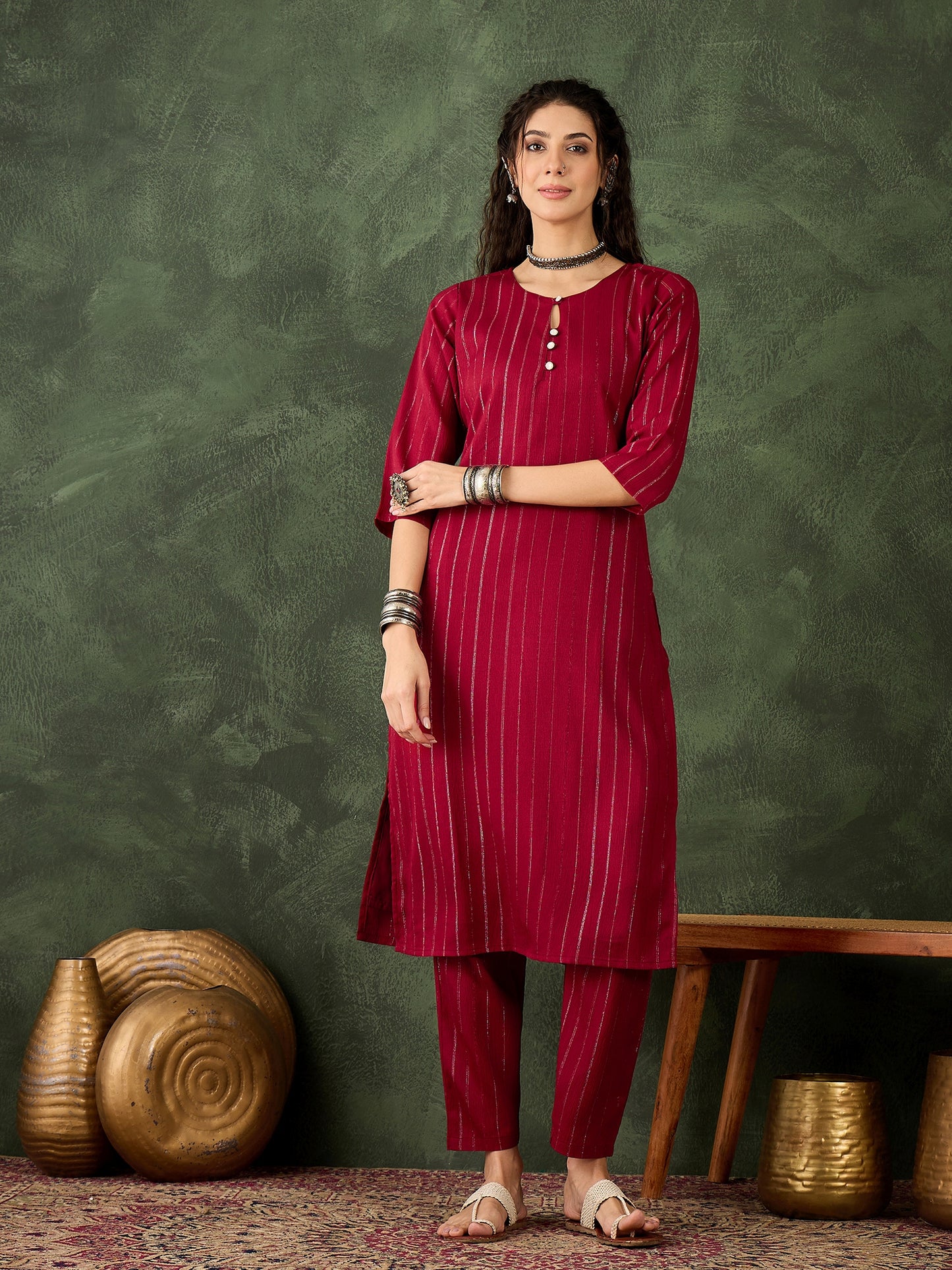 Dhiyona VV Keerat Women's Office, Festive Wear Maroon Straight Kurta & Pant, Co-ord Set