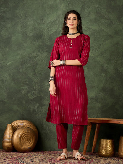 Dhiyona VV Keerat Women's Office, Festive Wear Maroon Straight Kurta & Pant, Co-ord Set