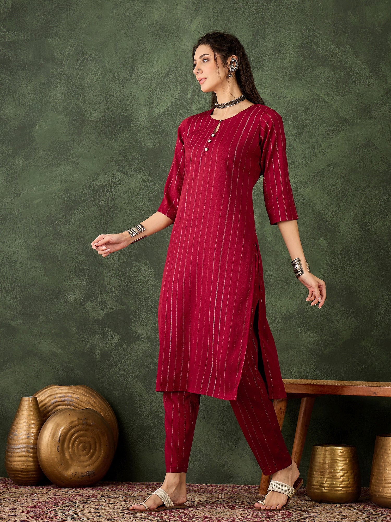 Dhiyona VV Keerat Women's Office, Festive Wear Maroon Straight Kurta & Pant, Co-ord Set