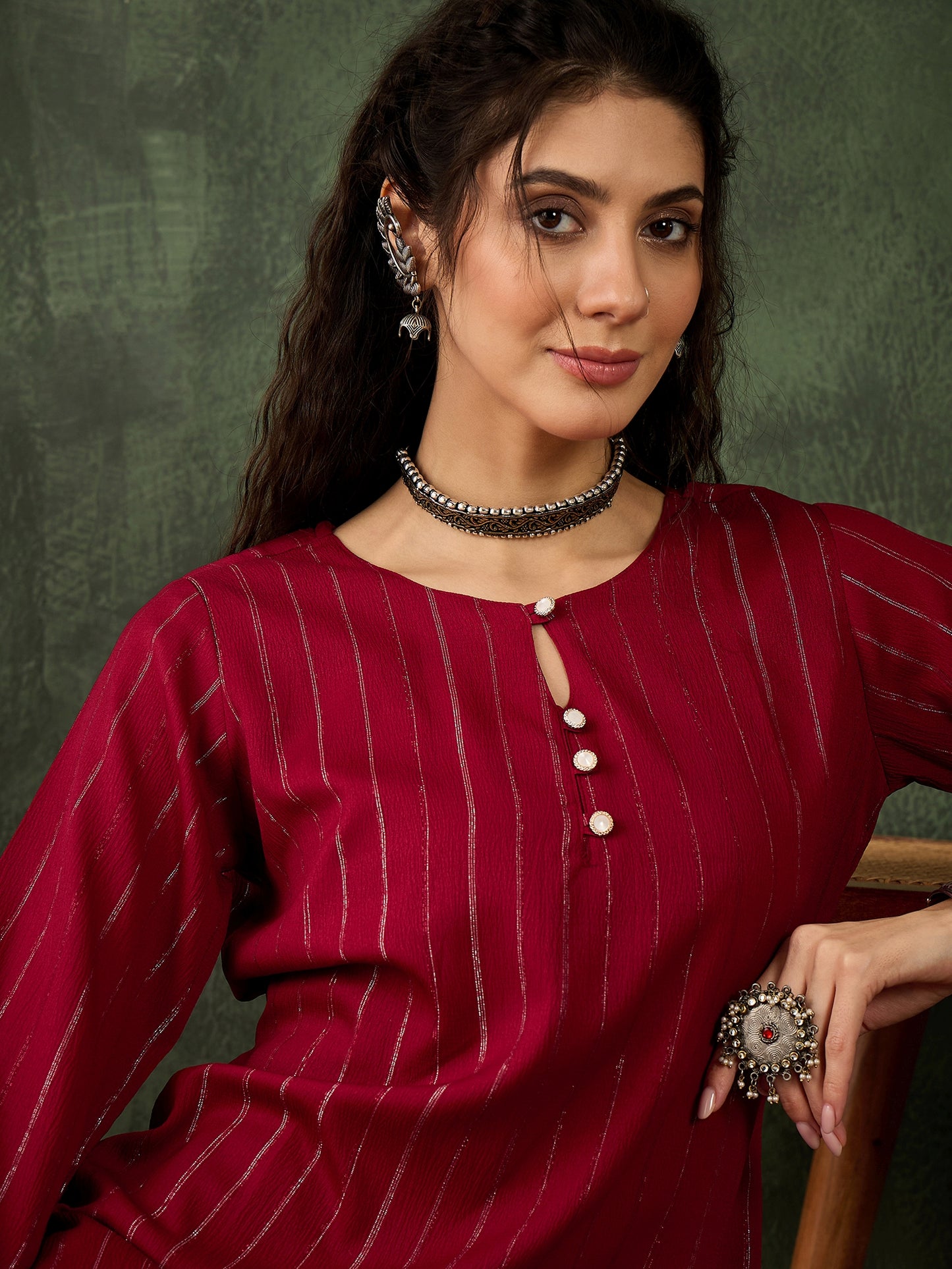Dhiyona VV Keerat Women's Office, Festive Wear Maroon Straight Kurta & Pant, Co-ord Set