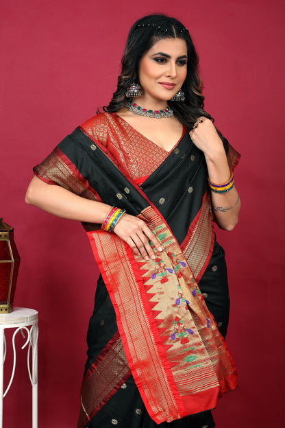 Dhiyona GR Women's Anarkali Black Zari Paithani Silk Saree