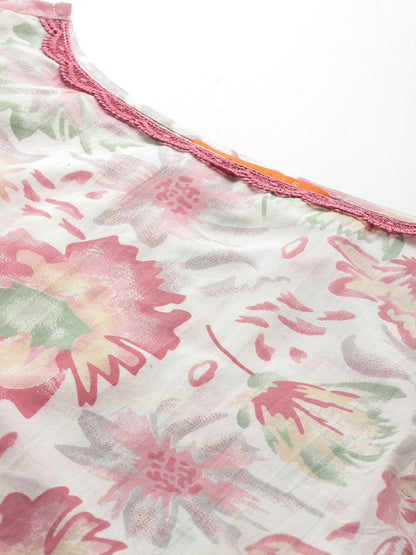 Dhiyona IE Floral Printed Pure Cotton Kurta with Trousers