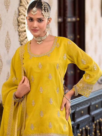 Dhiyona IE Women Ethnic Motifs Embroidered Regular Kurta with Palazzos & With Dupatta