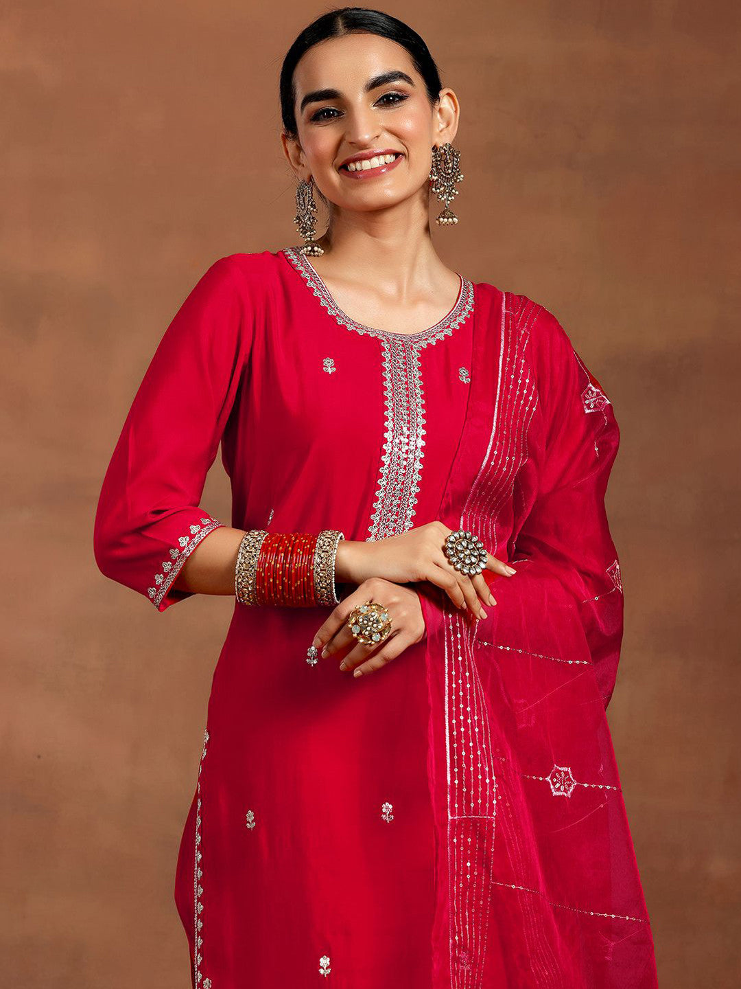 Floral Embroidered Kurta with Trouser & Dupatta