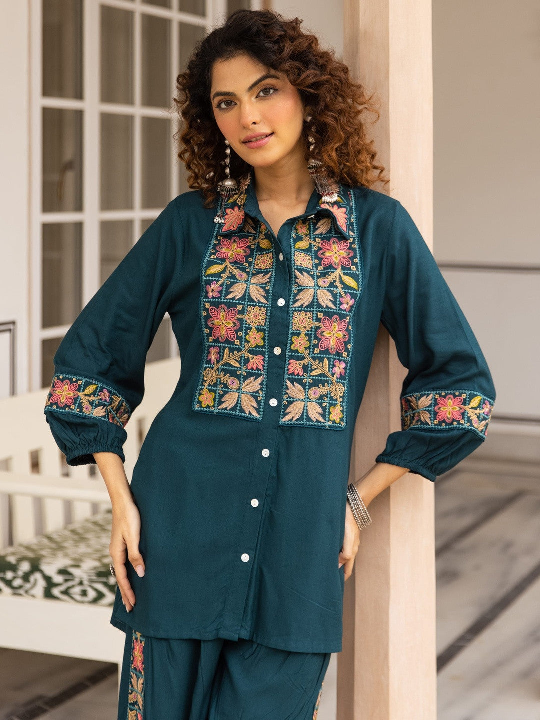 Embroidered Straight Kurta With Palazzos