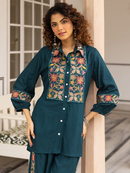 Embroidered Straight Kurta With Palazzos