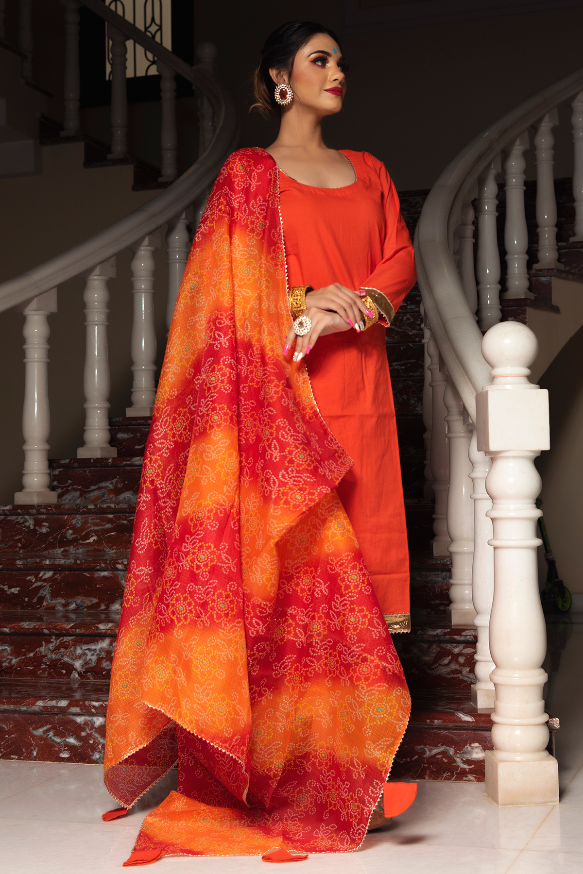 Bloom Orange Cotton Suit Set