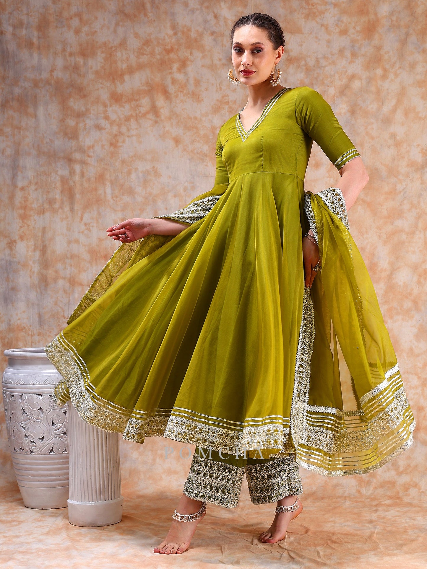 Dil Kash Mehendi Green Anarkali Set