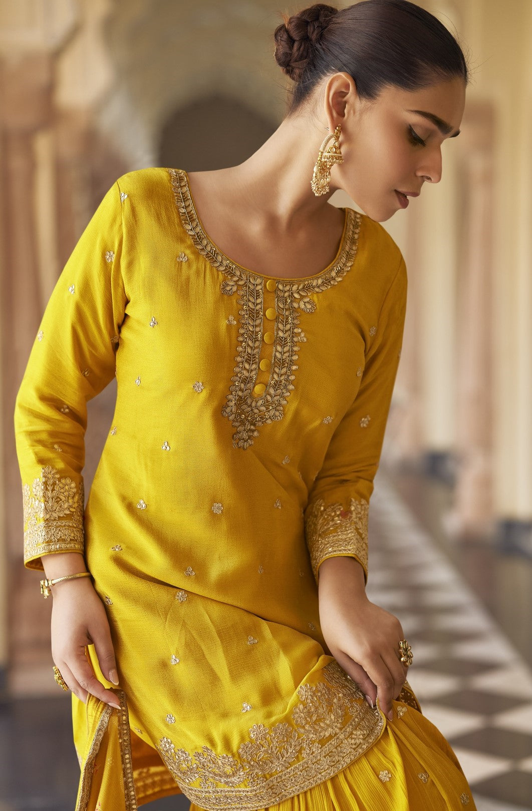 Umaira Canary full work gharara suit set
