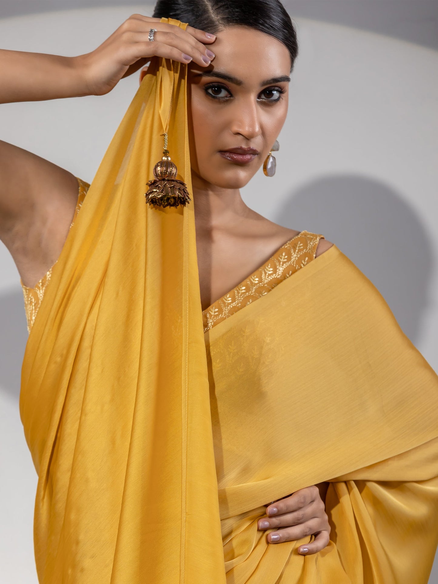 Dhiyona ST Float in Spring Yellow Butter Chiffon with Embroidered Blouse Fabric