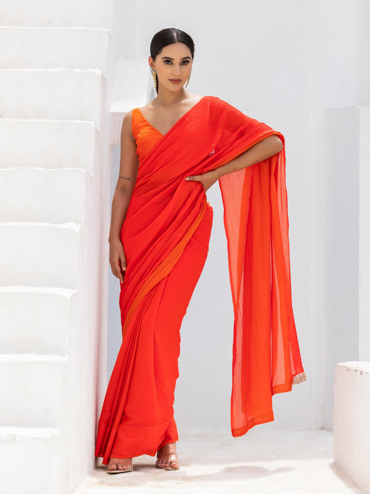 Dhiyona ST Candy Orange Yellow Pure Chiffon Saree with Blouse Fabric
