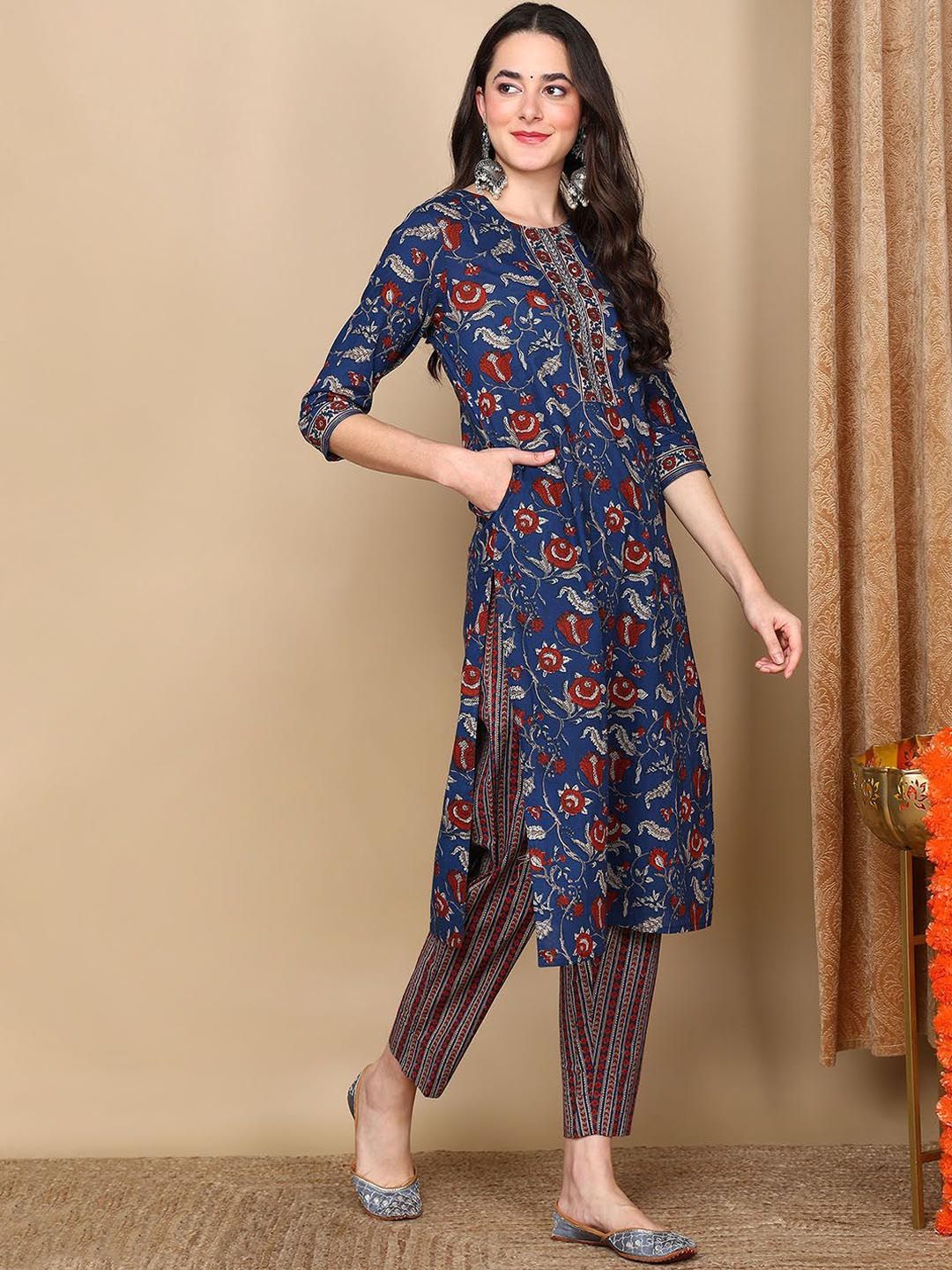 Dhiyona KL Floral Printed Straight Kurta with Trousers & Dupatta