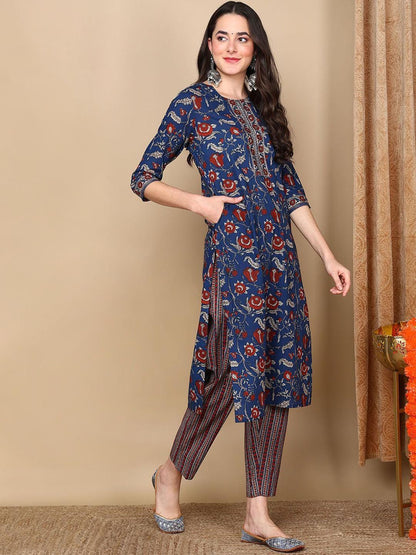 Dhiyona KL Floral Printed Straight Kurta with Trousers & Dupatta