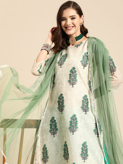 Floral Printed Regular Kurta With Trousers & Dupatta