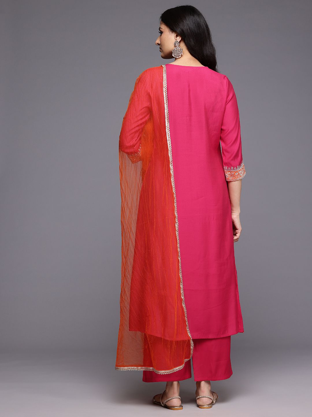 Dhiyona VA Ethnic Motifs Embroidered Zari Panelled Kurta With Palazzos & Dupatta