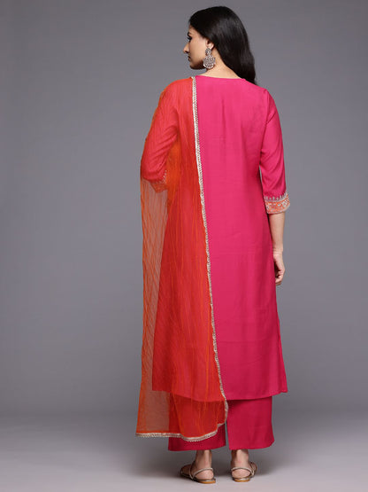Dhiyona VA Ethnic Motifs Embroidered Zari Panelled Kurta With Palazzos & Dupatta