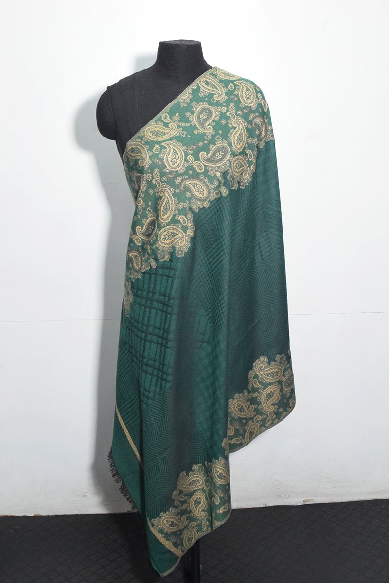 Women's Green Pashmina Woven Jacquard Shawl