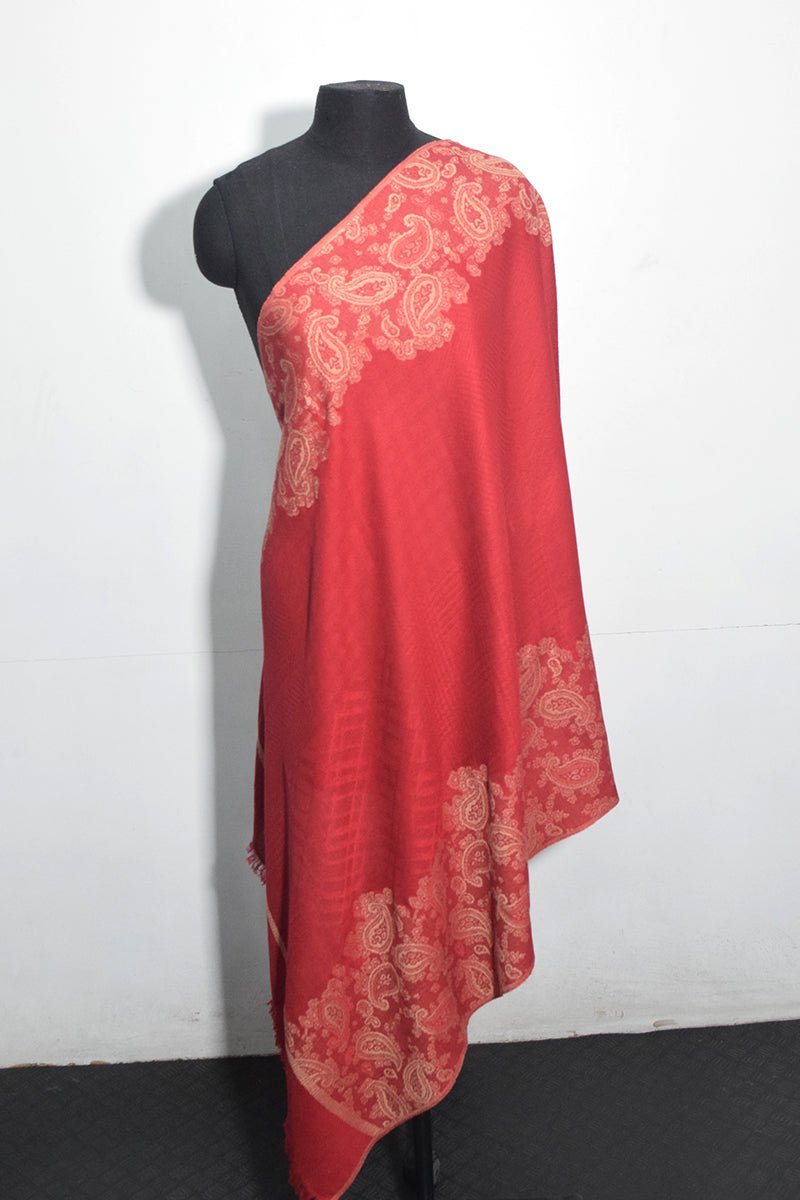 Women's Red Pashmina Woven Jacquard Shawl