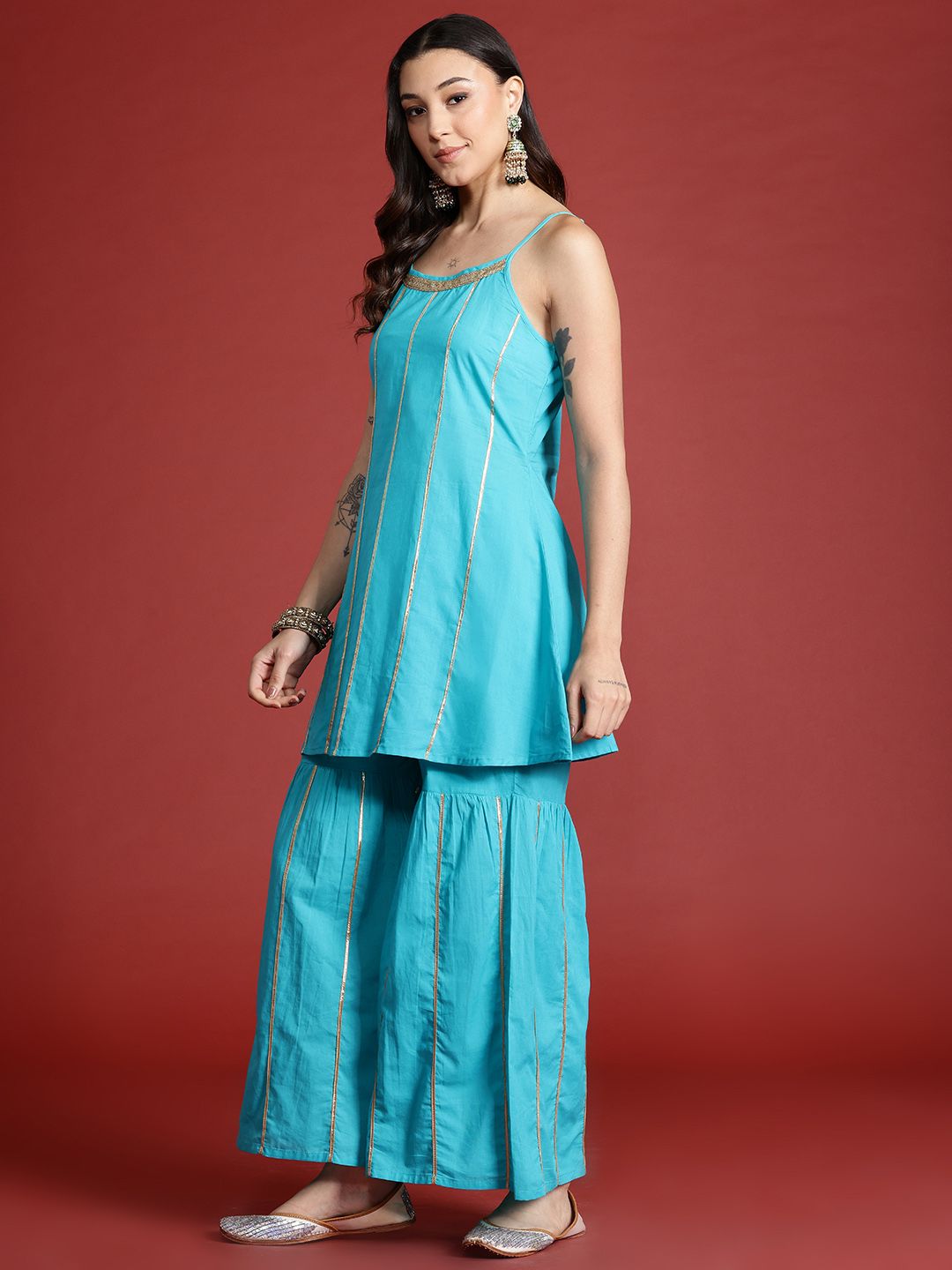 Dhiyona AN Tyohar Collection Gotta Patti Pure Cotton Kurti with Sharara & Dupatta