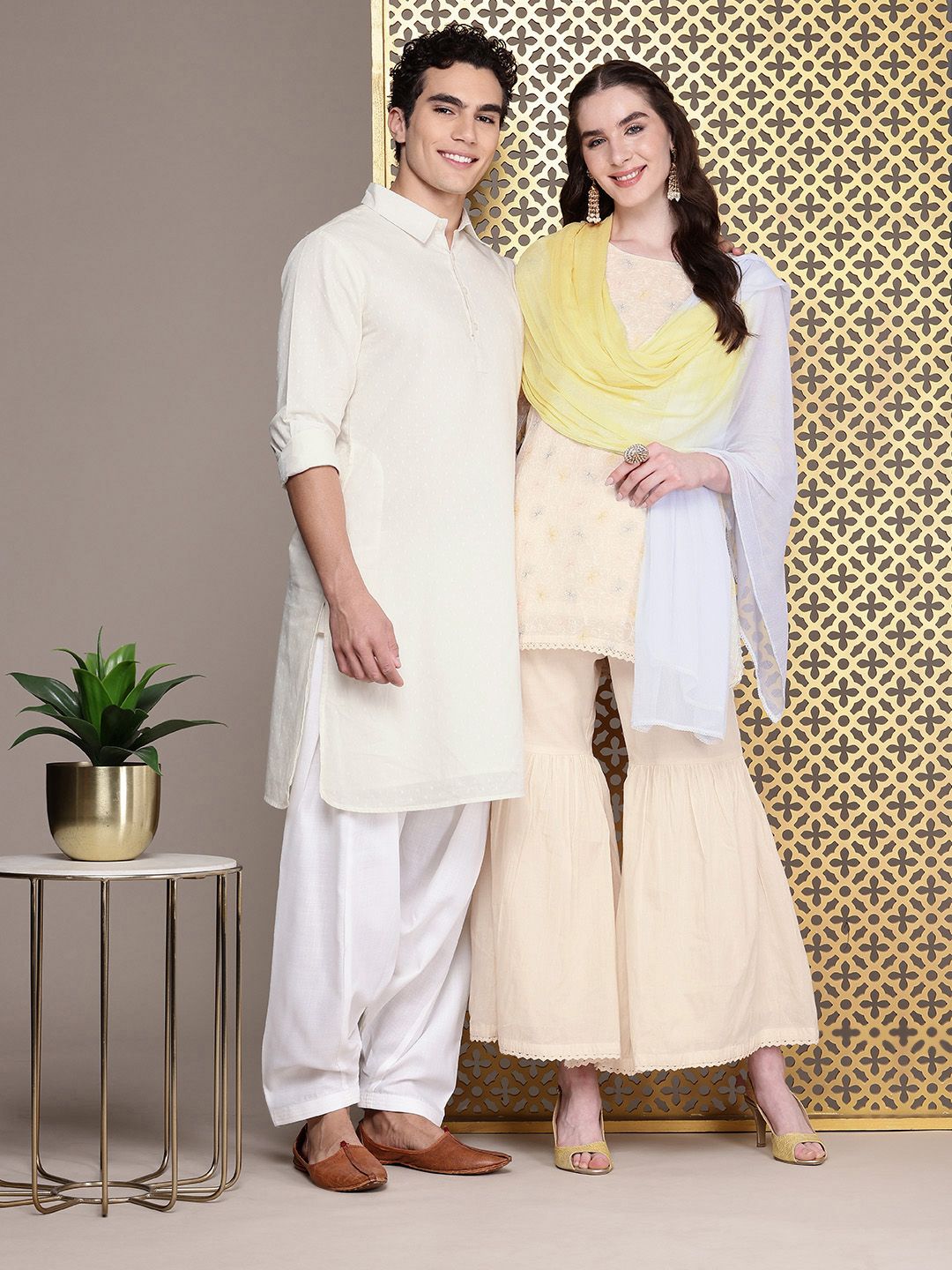 Dhiyona HOP Women Ethnic Motifs Embroidered Jashn Kurti with Sharara & Dupatta