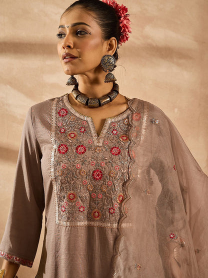 Women Ethnic Motifs Embroidered Regular Thread Work Kurta with Trousers & With Dupatta