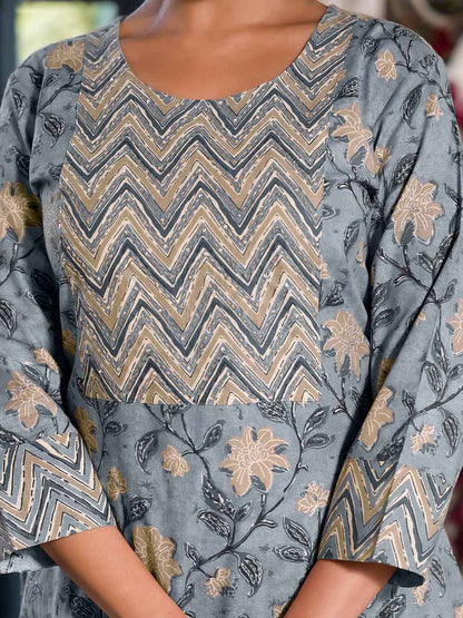 Dhiyona KL Floral Printed Regular Pure Cotton Kurta ,Trousers & Dupatta