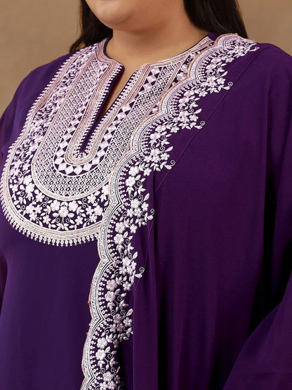 Dhiyona IN Plus Size Floral Embroidered Georgette Straight Kurta With Sharara & Dupatta