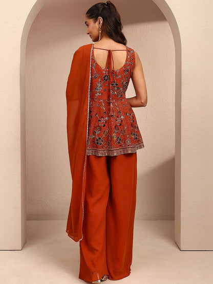 Dhiyona LL Women Floral Embroidered Empire Thread Work Kurta with Palazzos & With Dupatta