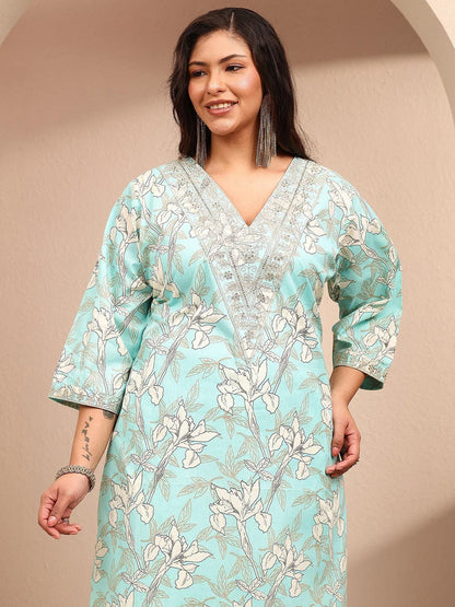 Dhiyona Women's Plus Size Floral Printed Regular Kurta with Trousers & With Dupatta