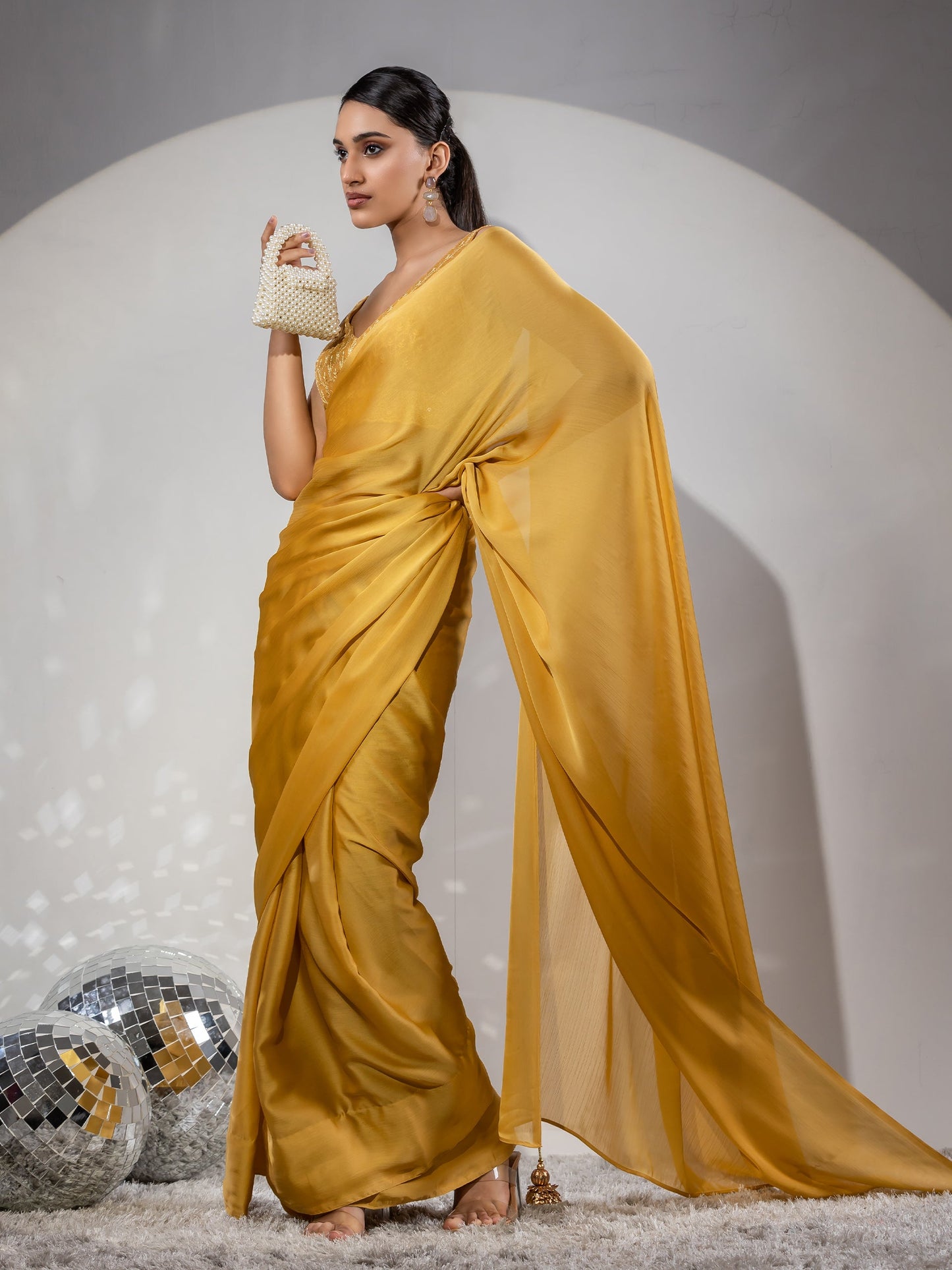 Dhiyona ST Float in Spring Yellow Butter Chiffon with Embroidered Blouse Fabric