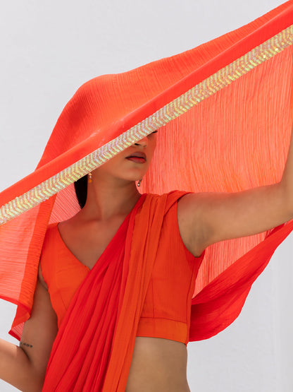 Dhiyona ST Candy Orange Yellow Pure Chiffon Saree with Blouse Fabric