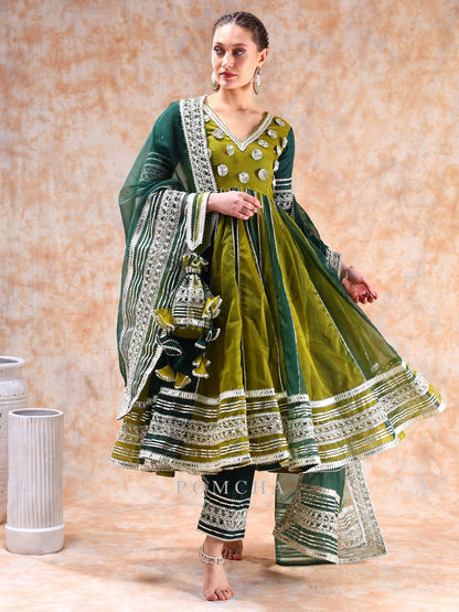 Dil Kash Green Double Shade Anarkali Set