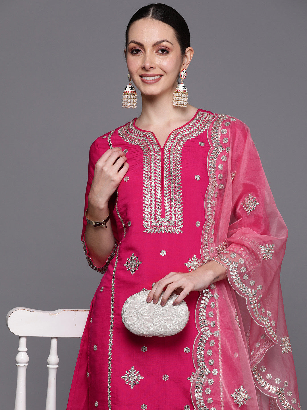 Ethnic Motifs Embroidered Panelled Gotta Patti Kurta with Trousers & With Dupatta