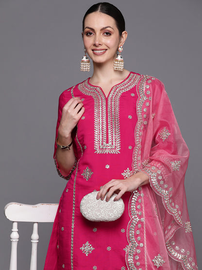 Ethnic Motifs Embroidered Panelled Gotta Patti Kurta with Trousers & With Dupatta