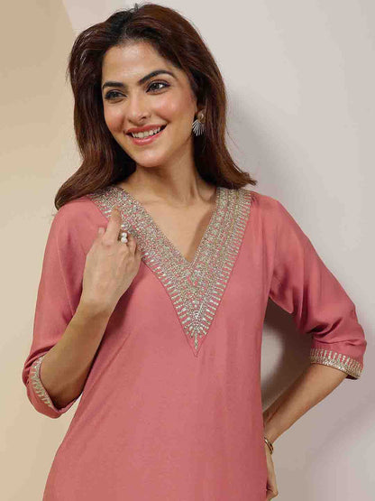 Women Ethnic Motifs Yoke Design Regular Sequinned Kurta with Trousers & With Dupatta