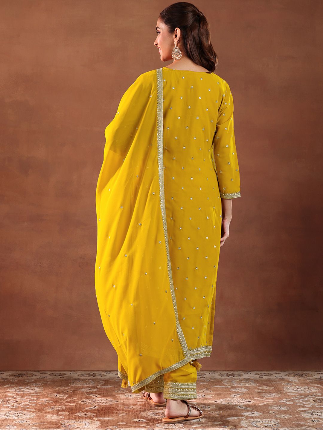 Dhiyona LL Women Ethnic Motifs Embroidered Kurta with Palazzo & Dupatta