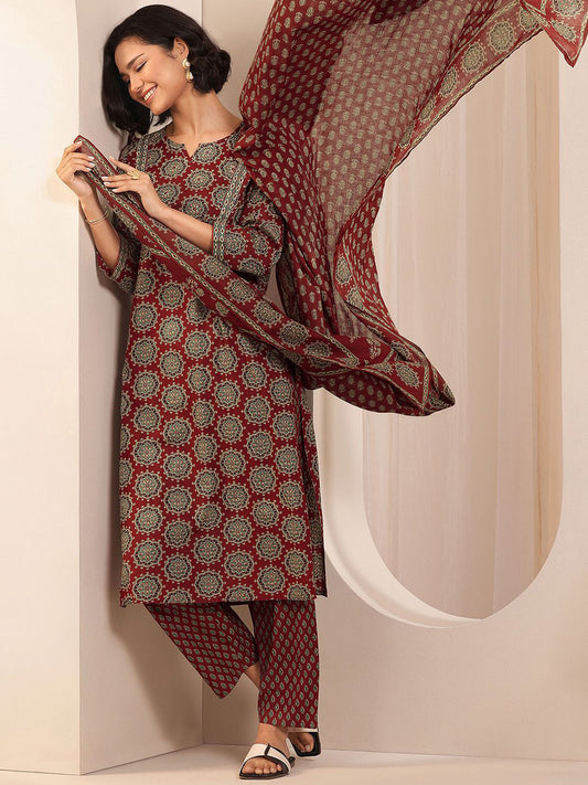 Women Ethnic Motifs Printed Regular Sequinned Kurta with Trousers & With Dupatta
