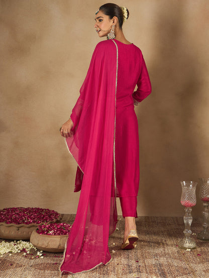 Women Embroidered Regular Kurta with Trousers & With Dupatta