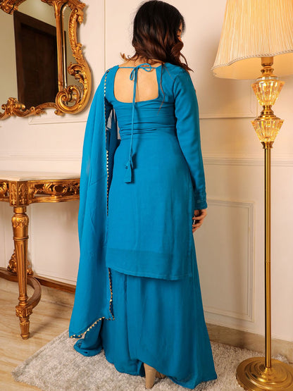 Dhiyona KL Embroidered Mirror Work Silk Georgette Kurta with Palazzos & Dupatta