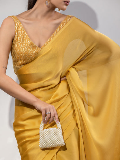 Dhiyona ST Float in Spring Yellow Butter Chiffon with Embroidered Blouse Fabric