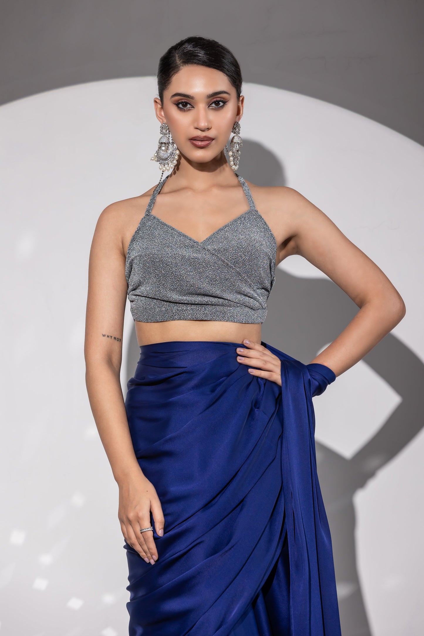 Dhiyona ST Stretchy Knit Silver Halter Blouse